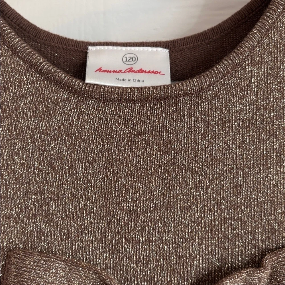 Hanna Andersson Festive Holiday Sparkling Taupe Sweater Dress with Bow